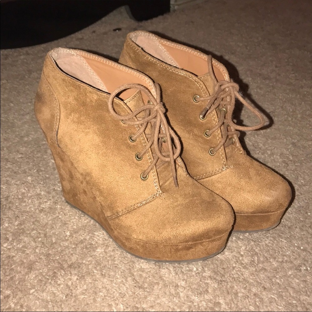 Suede lace up heels/wedges booties